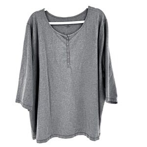 Catherines Suprema Collection Henley Shirt Women's 5X Gray Round Neck Stretch